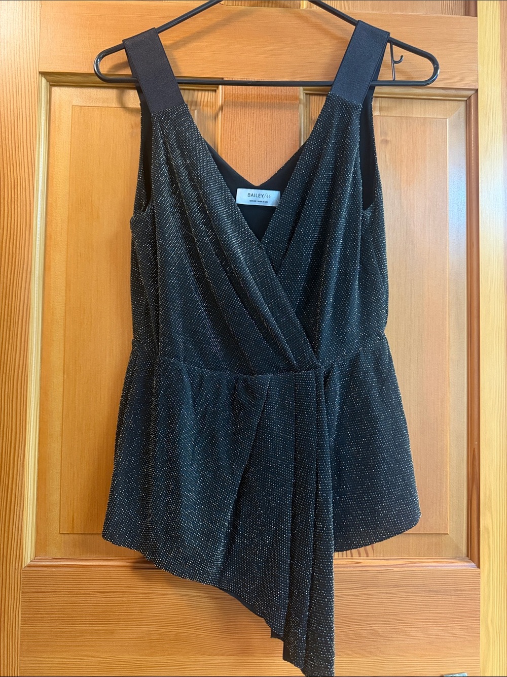 Bailey 44 Black Metallic Wrap Peplum Cami